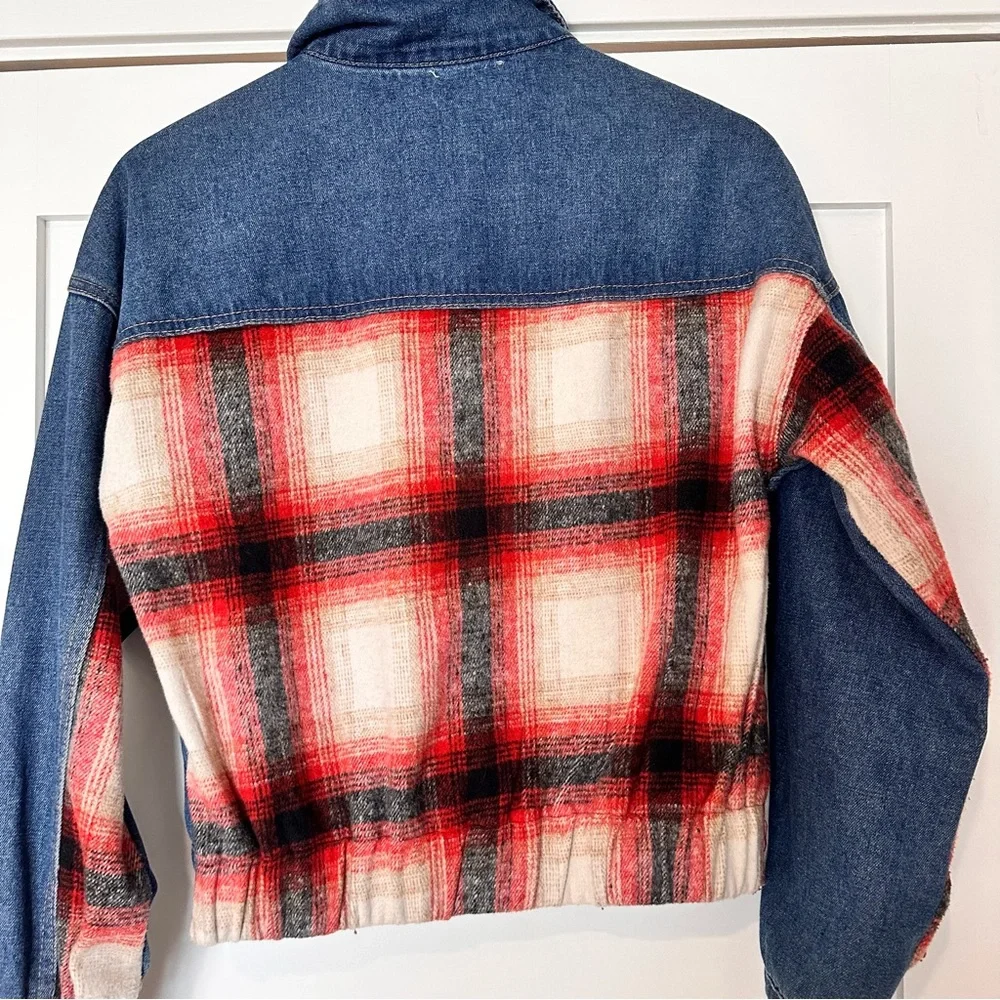 BKE Buckle Brushed Wool Blend Plaid Denim Jacket sz S - Picture 9 of 12